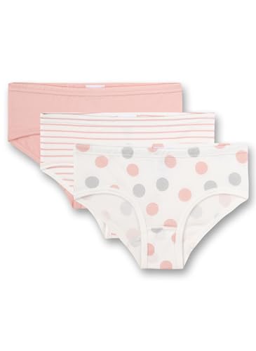 Sanetta Mädchen-Hipslips (Dreierpack) Rosa Ringel Grau-Rosa Dots-Allover und Uni | Hochwertige und nachhaltige Unterhose für Mädchen aus Baumwolle. Inhalt: 3er Set Unterwäsche für Mädchen von Sanetta