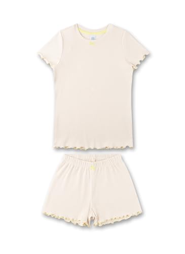 Sanetta Mädchen-Schlafanzug Beige| Hochwertiger und bequemer Schlafanzug aus Baumwoll-Mix für Mädchen. Kurzarm Schlafanzug aus Rippe |Pyjamaset für Mädchen von Sanetta