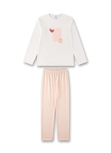 Sanetta Mädchen-Schlafanzug Beige| Hochwertiger und bequemer Schlafanzug aus Baumwoll-Modal-Mix für Mädchen. Langarm Schlafanzug mit Straußendamen-Print |Pyjamaset für Mädchen von Sanetta