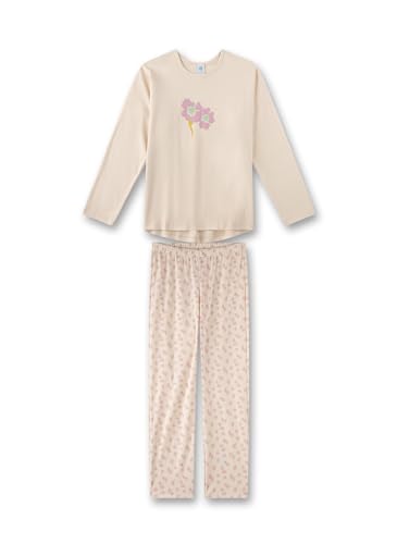Sanetta Mädchen-Schlafanzug Beige | Hochwertiger Langarm Pyjama aus Bio-Baumwolle Mit Blumen-Print | Bequemes Pyjamaset von Sanetta