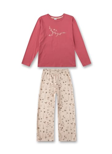 Sanetta Mädchen-Schlafanzug Rosa | Hochwertiger und bequemer Schlafanzug aus Bio-Baumwolle für Mädchen. Langarm Schlafanzug mit Blumenprint | Pyjamaset für Mädchen von Sanetta