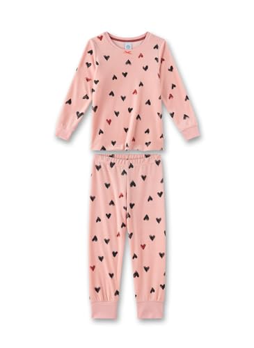 Sanetta Mädchen-Schlafanzug lang Rosa| Hochwertiger und bequemer Schlafanzug aus Nicki für Mädchen. Langarm Schlafanzug mit Herz-Allover |Pyjamaset für Mädchen von Sanetta