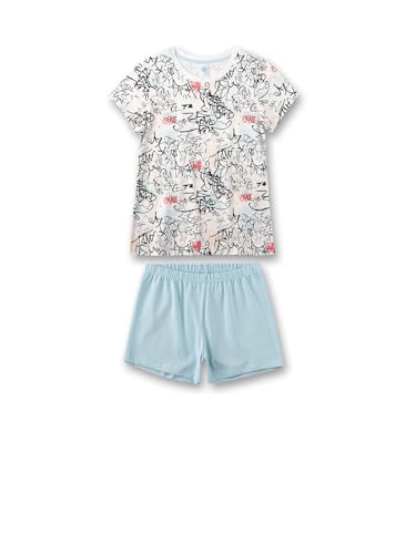Sanetta Mädchen-Schlafanzug kurz Beige | Hochwertiger und bequemer Schlafanzug aus Baumwolle für Mädchen. Kurzarm Schlafanzug mit Graffityprint | Pyjamaset für Mädchen von Sanetta