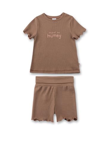 Sanetta Mädchen-Schlafanzug kurz Braun | Nachhaltiger und bequemer Schlafanzug aus Viskose-Baumwoll-Mix für Mädchen. Kurzarm Schlafanzug mit Wording Print | Baby Schlafanzug von Sanetta