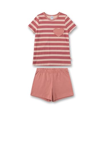 Sanetta Mädchen-Schlafanzug kurz Rosa | Hochwertiger und bequemer Schlafanzug aus Bio-Baumwolle für Mädchen. Kurzarm Schlafanzug mit Ringelmuster | Pyjamaset für Mädchen von Sanetta