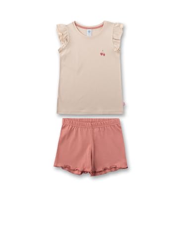 Sanetta Mädchen-Schlafanzug kurz Rosa | Hochwertiger und bequemer Schlafanzug aus Bio-Baumwolle für Mädchen. Kurzarm Schlafanzug mit Rüsche | Pyjamaset für Mädchen von Sanetta