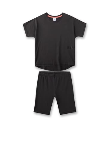 Sanetta Mädchen-Schlafanzug kurz Schwarz | Hochwertiger und bequemer Schlafanzug aus Baumwolle für Mädchen. Kurzarm Schlafanzug mit Wording Print | Pyjamaset für Mädchen von Sanetta