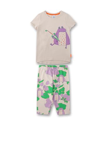 Sanetta Mädchen-Schlafanzug kurz beige mit Frosch-Allover | Hochwertiger und bequemer Schlafanzug aus Baumwolle für Mädchen. Pyjamaset für Mädchen 104 von Sanetta