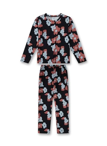 Sanetta Mädchen-Schlafanzug lang Grau| Hochwertiger und bequemer Schlafanzug aus Baumwolle für Mädchen. Langarm Schlafanzug mit Blüten-Allover |Pyjamaset für Mädchen von Sanetta