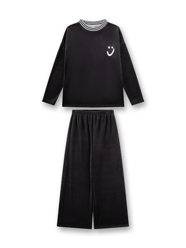 Sanetta Mädchen-Schlafanzug lang grau aus Nicki | Hochwertiger und bequemer Schlafanzug aus Nicki für Mädchen. von Sanetta