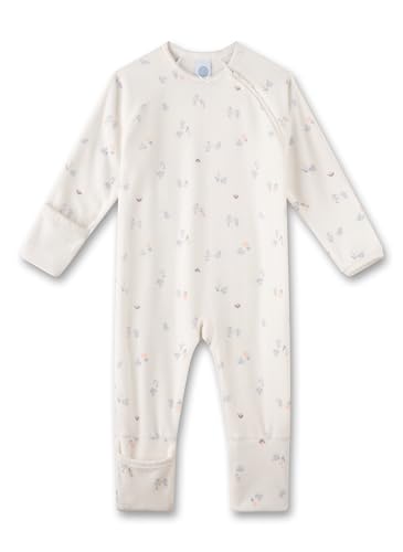 Sanetta Baby-Strampler beige Nicki Blumen | Praktischer und bequemer Strampler aus Baumwoll-Nicki für Mädchen. Baby Overall von Sanetta