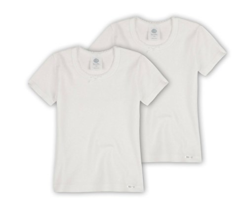 Sanetta Mädchen T-Shirt mit Crochetta Spitze im Doppelpack aus Biobaumwolle - Made in Europe - weiß (10), 128 von Sanetta