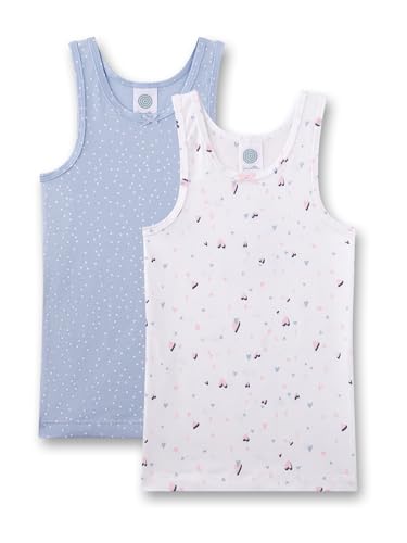 Sanetta Mädchen-Unterhemd (Doppelpack) weiß & blau Gemustert | Hochwertiges und nachhaltiges Unterhemd für Mädchen aus Baumwoll-Mix. von Sanetta