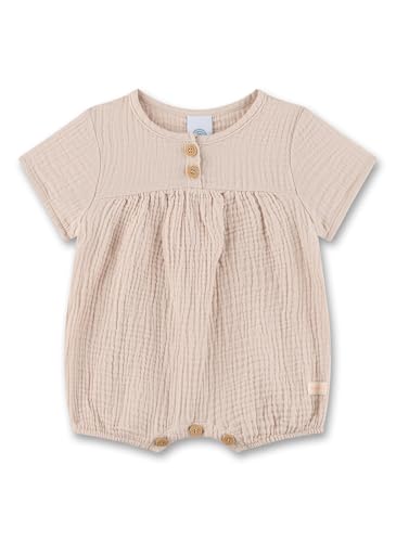 Sanetta Baby-Strampler kurz beige aus Musselin | Praktischer und bequemer Spieler aus Bio-Baumwolle für Mädchen & Jungen. Baby Overall von Sanetta