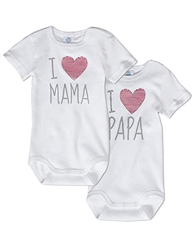 Sanetta Unisex Body I love Mama + I love Papa aus Baumwolle (Bio) im Doppelpack, 321850-851, Weiß, 092 von Sanetta