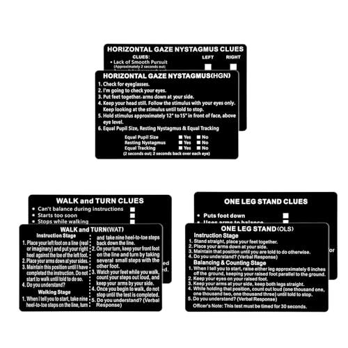 SFST/HGN Checklistenkarten, Metall standardisierte Feld Nüchternheitstest Anleitung Karte Gehen und Drehen, HGN, Einbein-Standkarten für Strafverfolgung, Schwarz, 2 Sets mit 6 Stück SFST/HGN Checklistenkarten, Metall standardisierte Feld Nüchternheitstest Anleitung Karte Gehen und Drehen, HGN, Einbein-Standkarten für Strafverfolgung, Schwarz, 2 Sets mit 6 Stück von Sanfiland