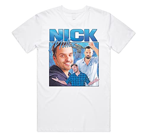 Sanfran Clothing Nick Miller Hommage Top Funny TV Icon Geschenk Herren Damen Mädchen T-Shirt, weiß, Small von Sanfran Clothing