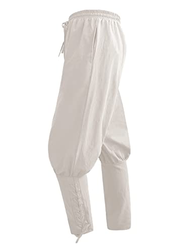 Sangdut Halloween Mittelalter Renaissance Gothic Hose für Männer, Männlicher Vintage Wikinger Pirat Navigator Cosplay Kostüm Knöchel Banded Pants Hose für Erwachsene, weiß, 36-41 von Sangdut
