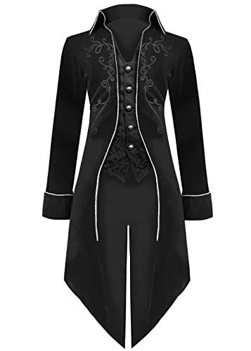 Sangdut Herren Mittelalter Steampunk Frack Jacke Männlich Viktorianische Renaissance Gothic Retro Vintage Stickerei Mantel Halloween Party Cosplay Piraten Vampir Gentleman Kostüme für Erwachsene, von Sangdut