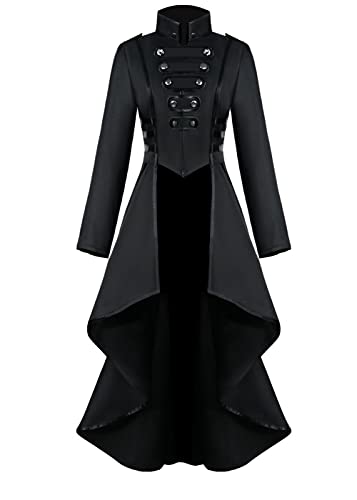 Vintage Steampunk Jacke Halloween Kostüme für Frauen, weibliche Mittelalter Gothic Renaissance Kleidung Damen Frack Unregelmäßige Saum Outfits, Schwarz , 42 von Sangdut