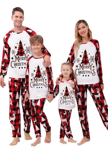 Weihnachten Schlafanzug Familien Weihnachts Pyjama Set Langarm Zweiteiler Outfit Herren Damen Kinder Christmas Weihnachtsbaum Muster Hausanzug (Rot,Herren,S) von Sangdut