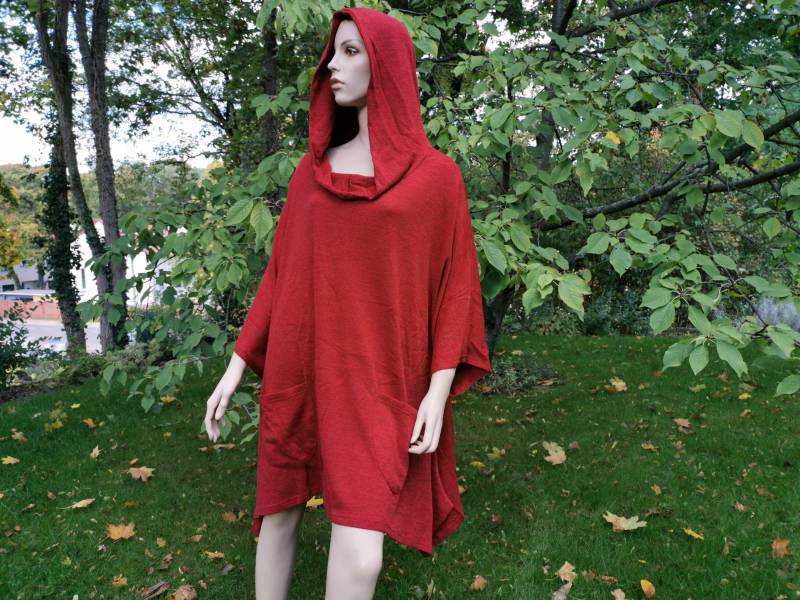 Kapuzenkleid Ballonkleid Lagenlook Einheitsgröße S M L Xl Xxl Strickkleid Hoodie Poncho Rot Warm Weit Tunika Umstandskleid von SangmoLa