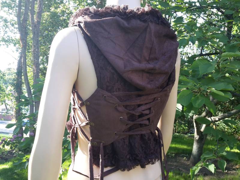 Kapuzenweste Mit Schnürung Und Spitze Gr. S Psy Goa Gipsy Hippie Schwarz Olivgrün Braun 34 36 Xs von SangmoLa