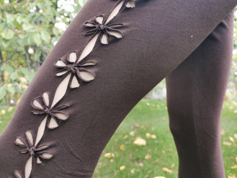 Leggings Flower Cut Out S/M M/L Hippie Gipsy Tanz Goa Ethno Pixie Elfe Fee Braun von SangmoLa