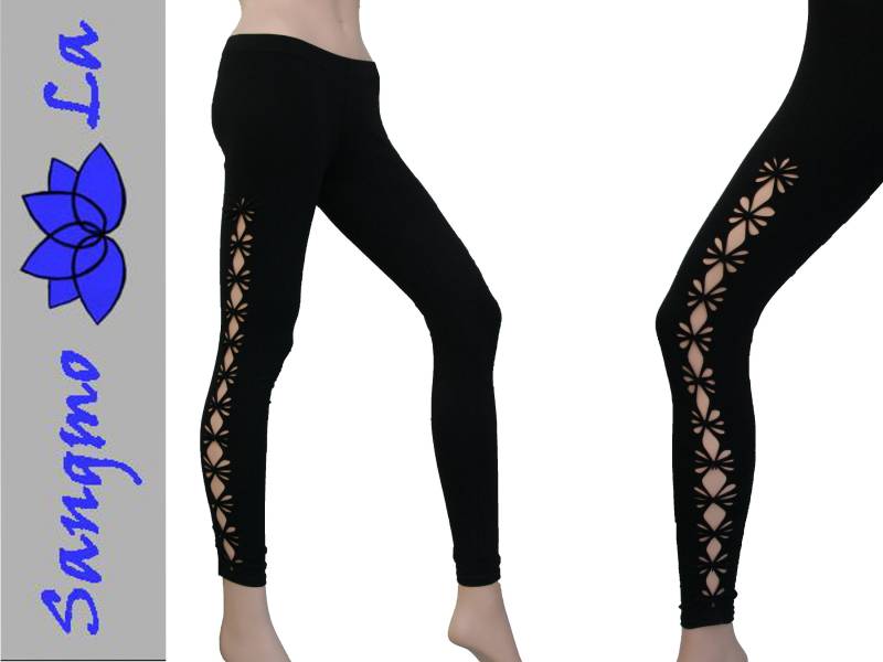 Leggings Flower Cut Out S/M M/L Hippie Gipsy Tanz Goa Ethno Pixie Elfe Fee Schwarz von SangmoLa
