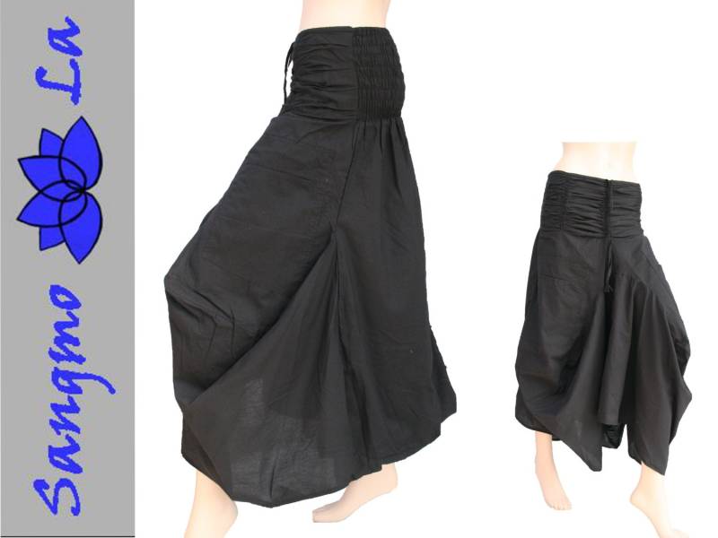Maxirock Ballonrock Gr. 36 38 40 42 44 Rock Mit Taschen Baggy Lang Psy Goa Gipsy Ethno Schwarz Natur von SangmoLa