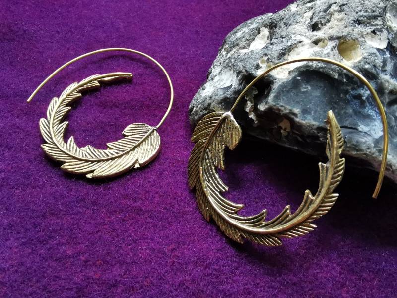 Ohrringe Spiralen Creolen "Feather" Psy Goa Hippie Ethno Spirit Federohrringe Native Vibe Boho von SangmoLa