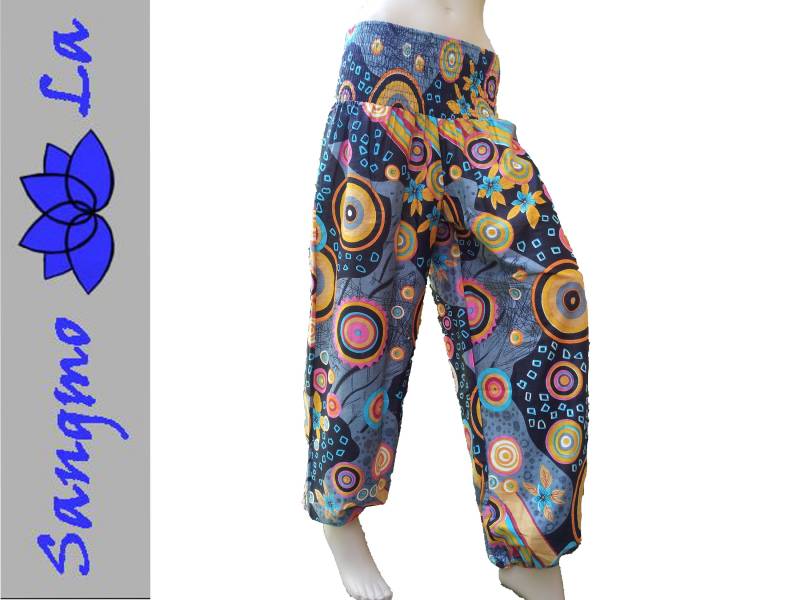 Pumphose Sommerhose Bunt Gr. 32-40 Schwarz Olivgrün Türkis Pink Ethno Boho Psy Goa Yoga Gemustert Bedruckt Mandala Retro von SangmoLa