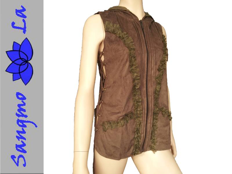 Samtige Kapuzenweste Psy Goa Mit Reißverschluß Taschen Gr. 34 - 40 Ethno Boho Festival Hippie Weste Kapuze von SangmoLa