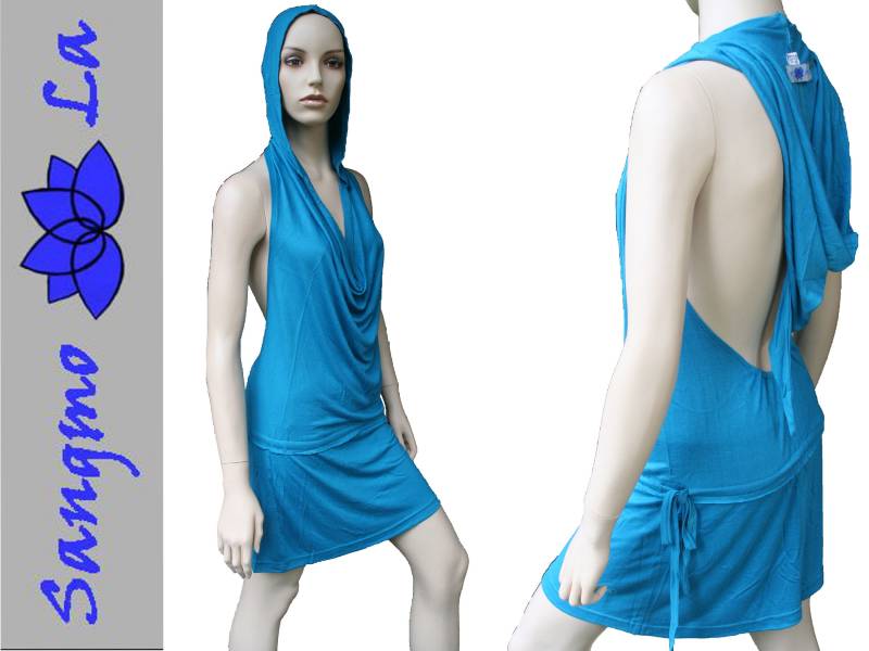 Tunika Minikleid Kapuze Psy Goa Gipsy Fairy Teenie 146/152 Oder Damen Xxs-S Türkis Grün Rot Kapuzenkleid Zipfelkapuze Trance von SangmoLa