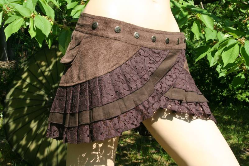 Wickelrock Klickrock Cacheur Fairy Psy Goa Gipsy Pixie Rot Braun Oliv Grün Schwarz Xs S M Festival Boho Lagenlook Steampunk Vegan von SangmoLa
