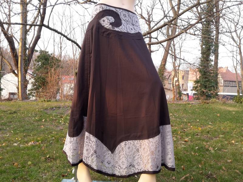 Wickelrock Mit Spitze Gr. 36 38 40 Rock Lang Psy Goa Gipsy Ethno Bohemian Braun von SangmoLa
