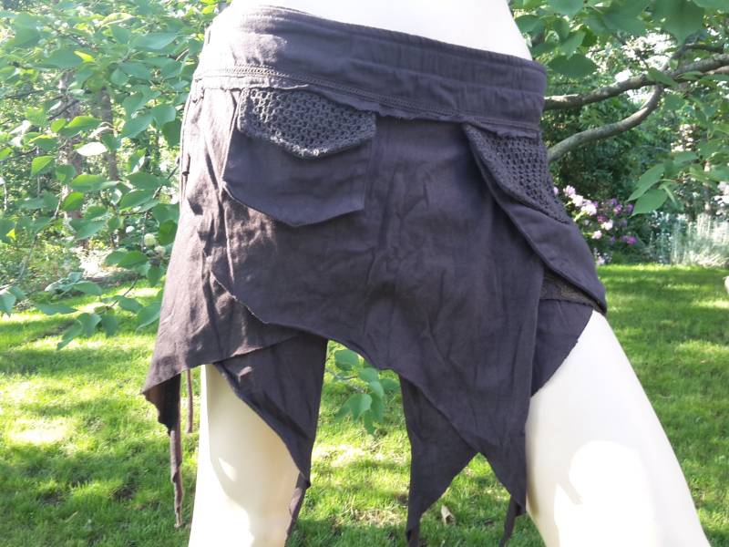 Zipfelrock Minirock Wickelrock Cacheur Fairy Psy Goa Gipsy Pixie Grün Olive Braun Xs S M Festival Boho Taschenrock von SangmoLa