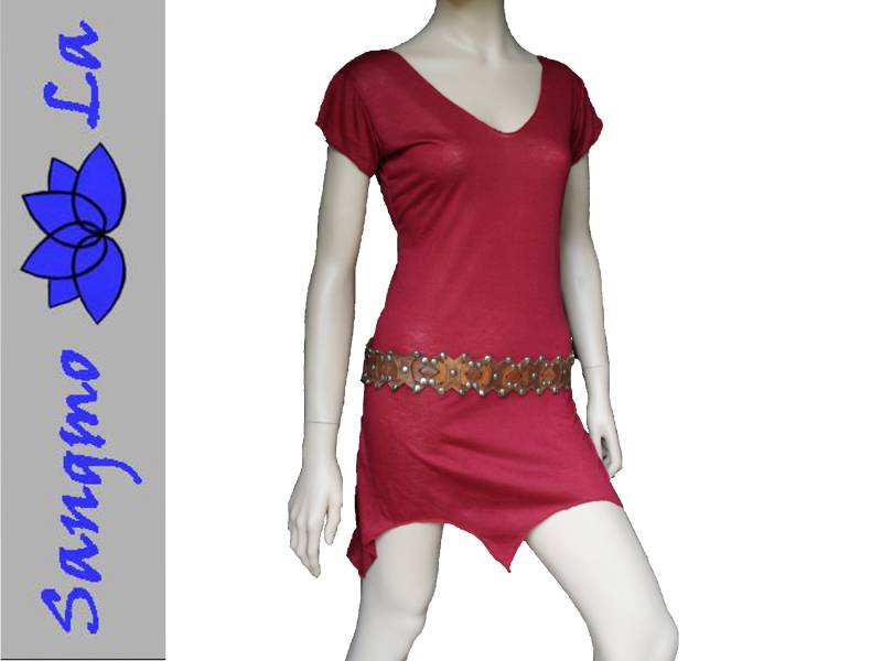 Zipfelshirt Top Longshirt Minikleid Psy Goa Gipsy Boho Ethno Viskose Gr. S M L Xl Rot Zipfeltop von SangmoLa