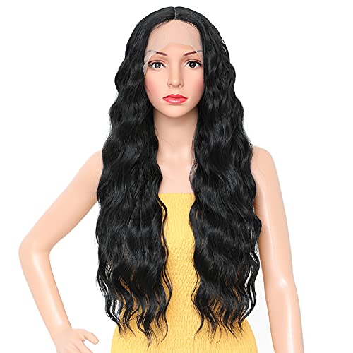 Lace Front Wig Lang Lockige Gewellte Schwarze Perücke für Frauen, 30 Zoll, Long Curly Wavy Black Lace Front Wigs for Women von Sangrui