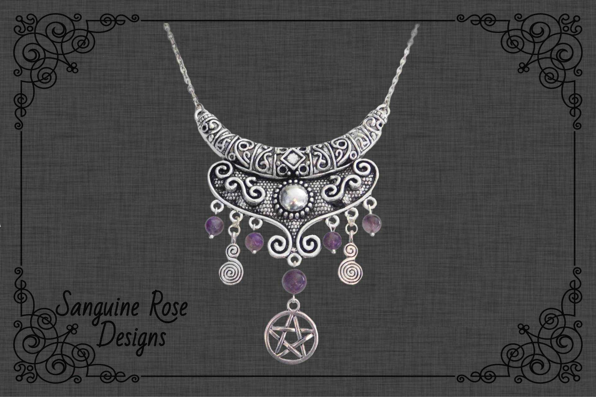 Amethyst Pentagramm Halsketten-Anhänger, Priesterin Pagan Wicca Halskette, Verschiedene Edelsteine, Einstellbar von SanguineRoseDesigns