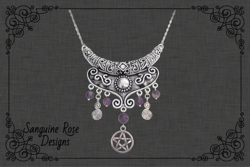 Amethyst Pentagramm Halsketten-Anhänger, Priesterin Pagan Wicca Halskette, Verschiedene Edelsteine, Einstellbar von SanguineRoseDesigns