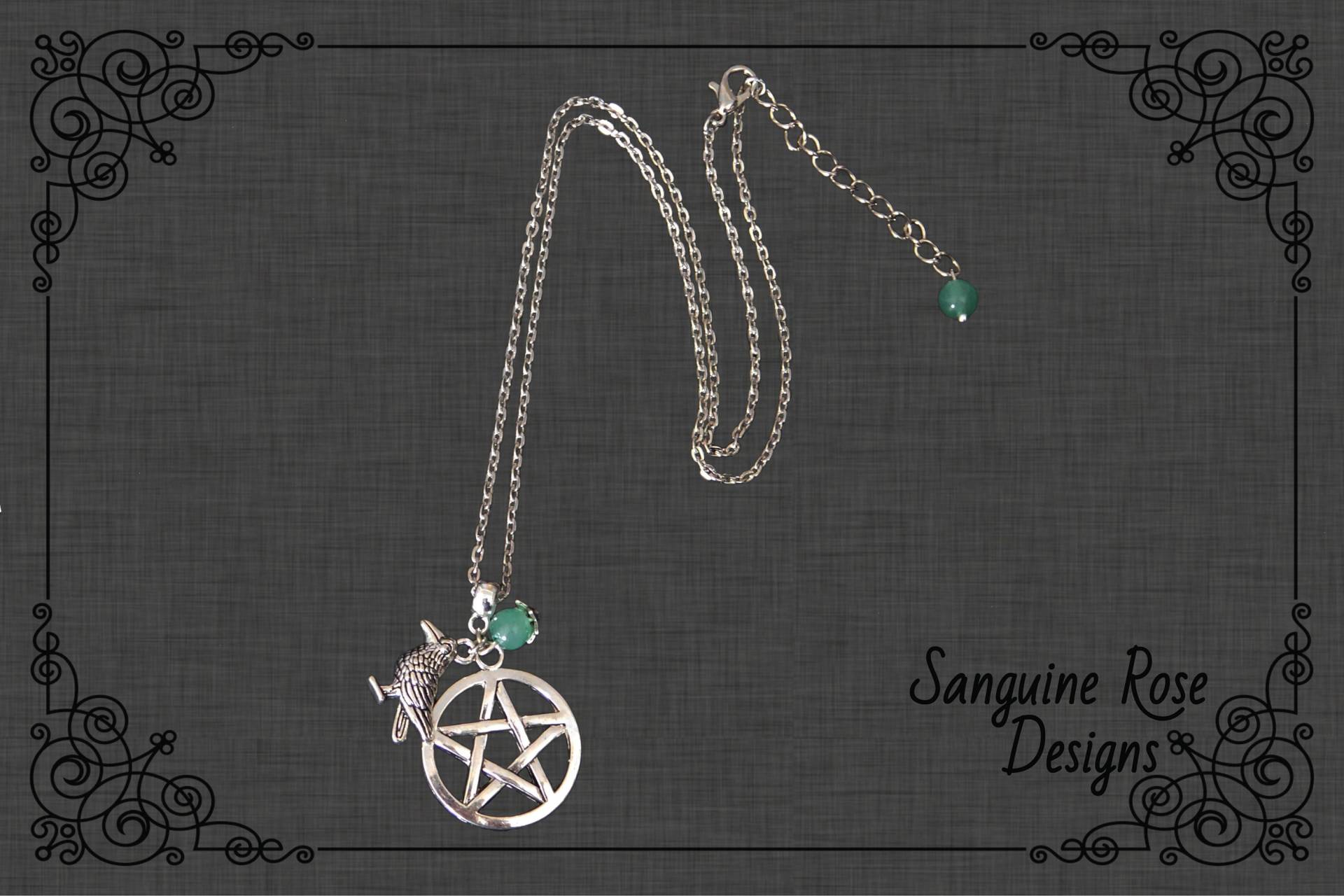 Aventurin Raven Pentagram Halskette, Wicca Anhänger von SanguineRoseDesigns