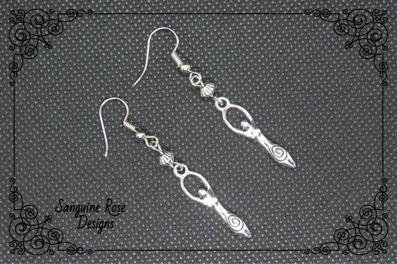 Göttin Silber Ohrringe, Pagan Wicca Ohrclip Oder Durchbohrte Ohrringe, Göttin Schmuck von SanguineRoseDesigns