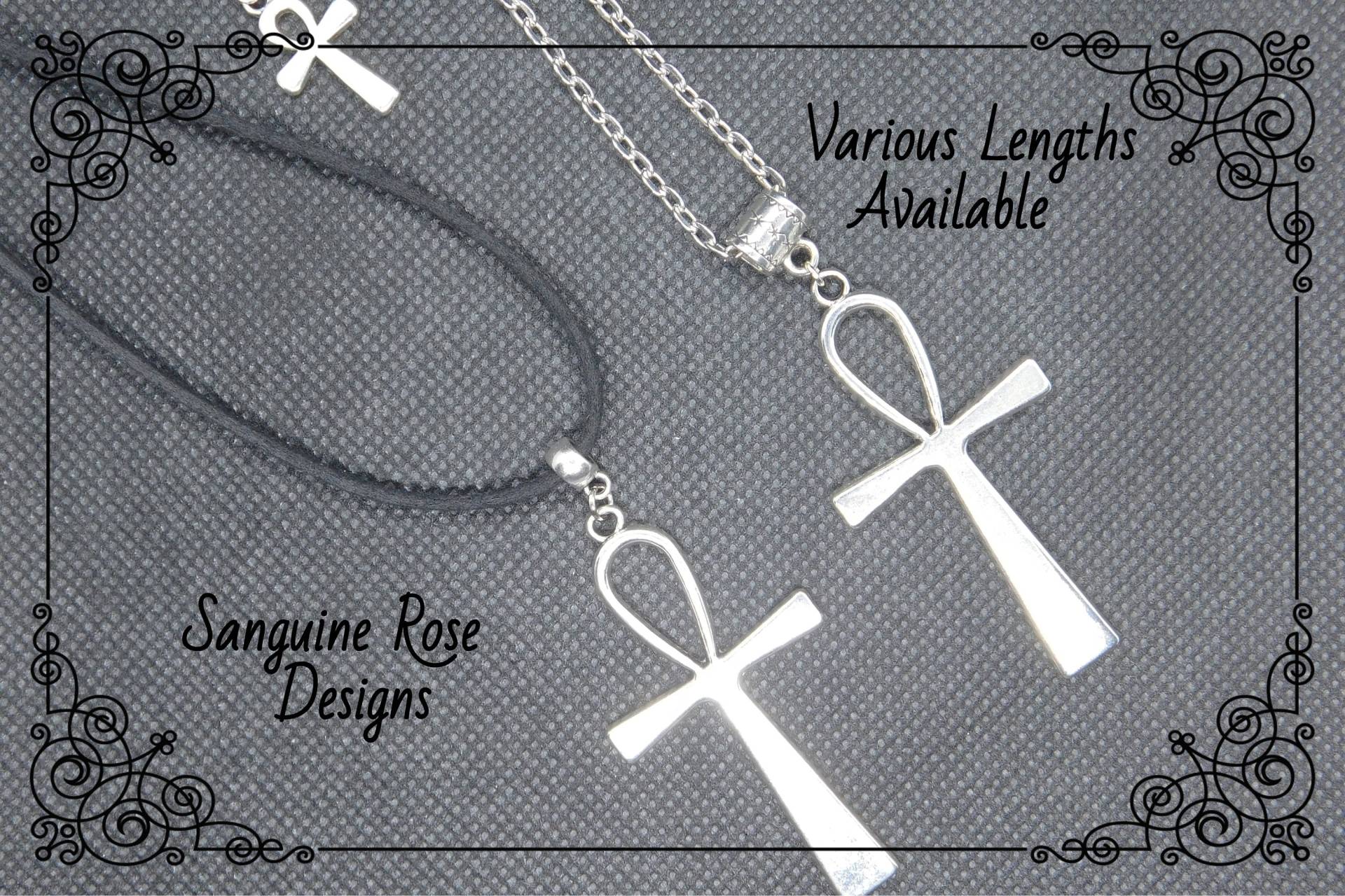 Gothic Anch Silber Halskette, Samt Kordel Oder Kette von SanguineRoseDesigns