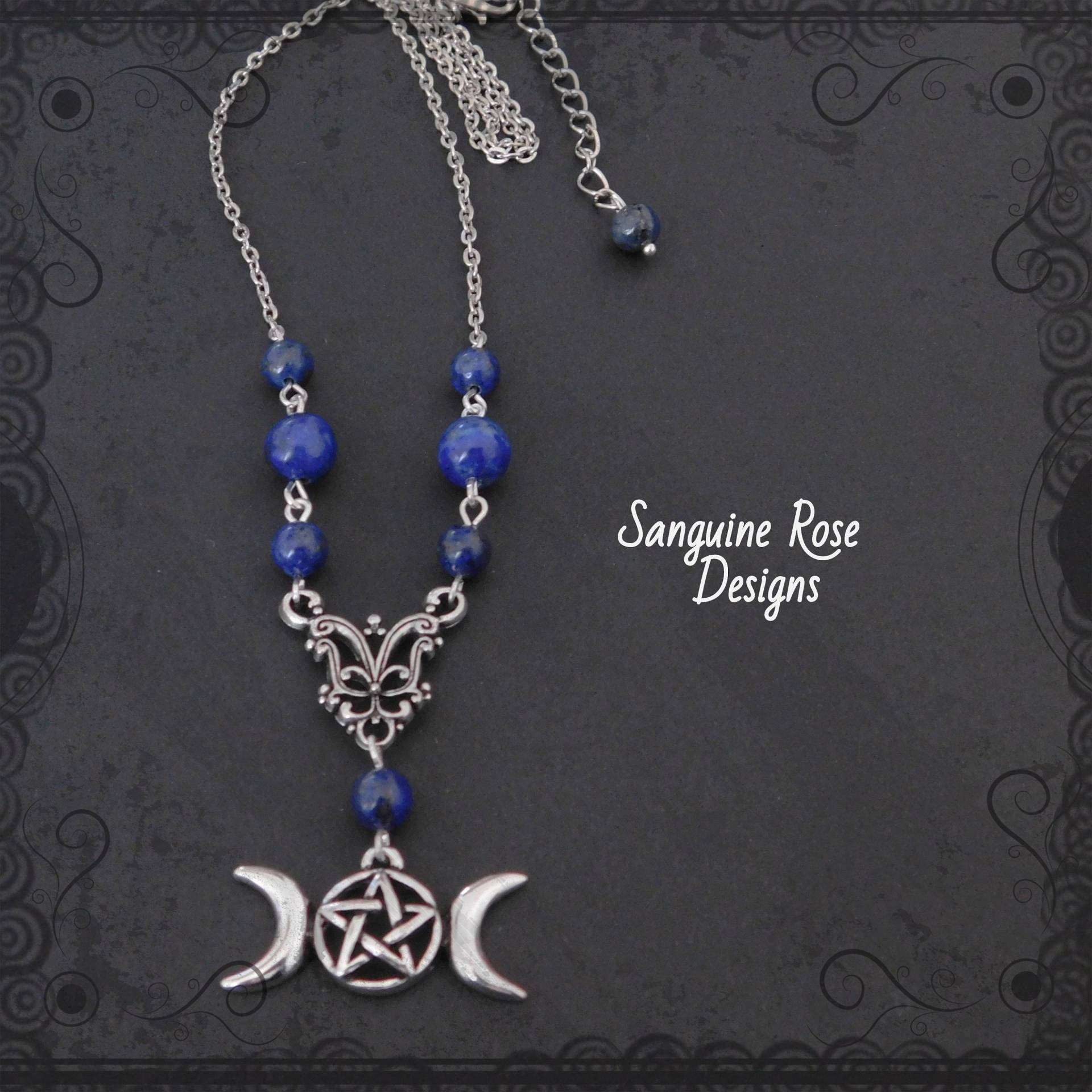 Lapis Lazuli Dreifach Mond Halskette, Pagan Göttin Anhänger von SanguineRoseDesigns