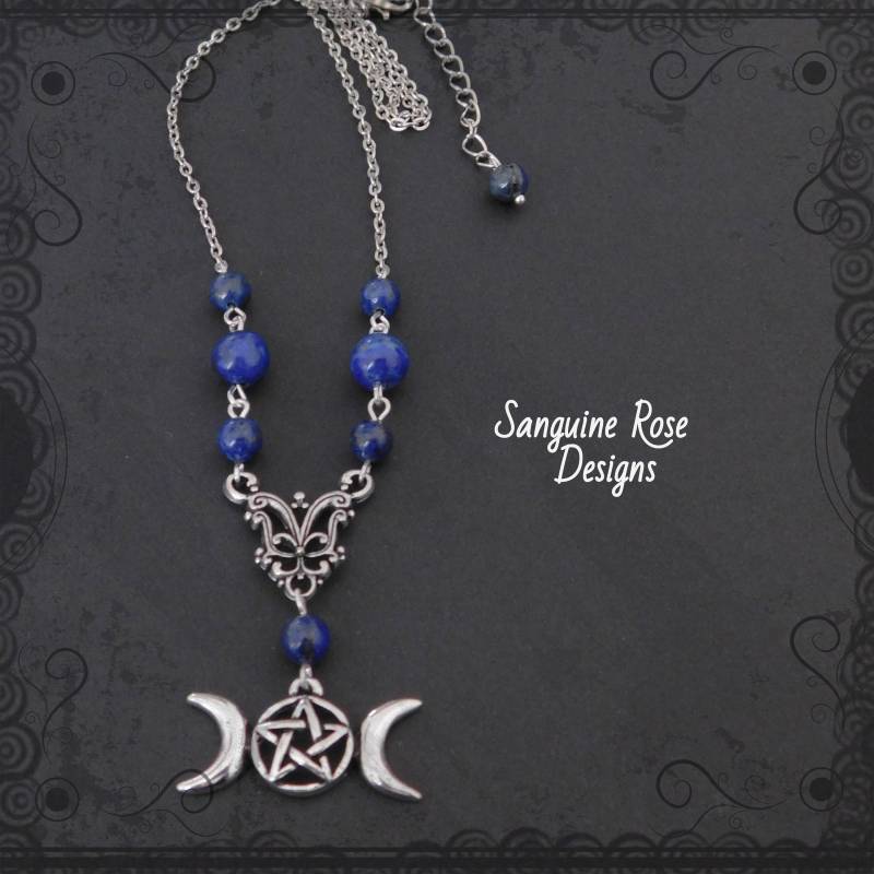 Lapis Lazuli Dreifach Mond Halskette, Pagan Göttin Anhänger von SanguineRoseDesigns