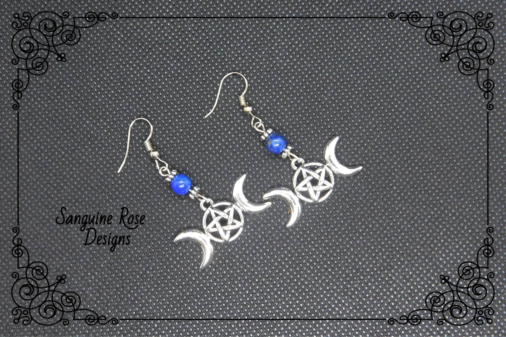 Lapis Lazuli Dreifach Mond Ohrringe, Pagan Wicca Schmuck von SanguineRoseDesigns