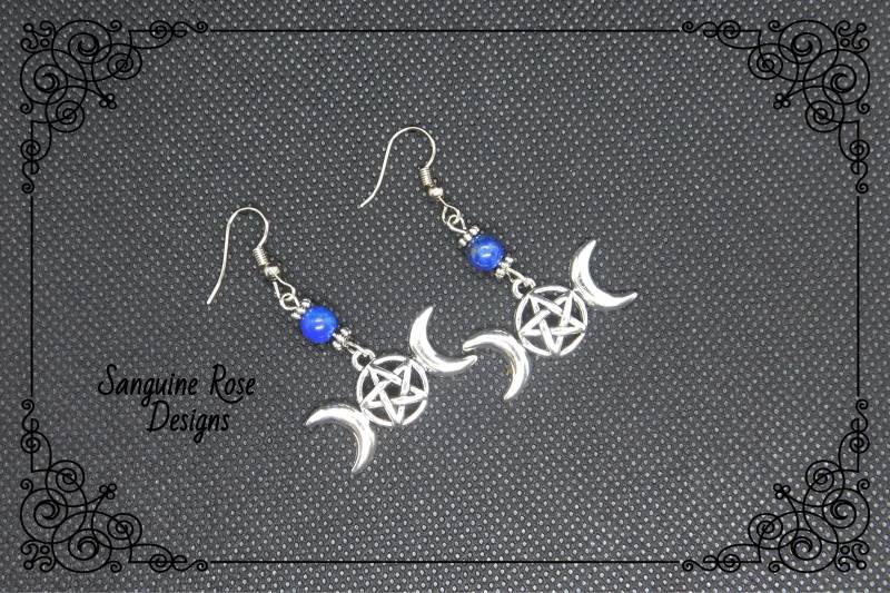 Lapis Lazuli Dreifach Mond Ohrringe, Pagan Wicca Schmuck von SanguineRoseDesigns