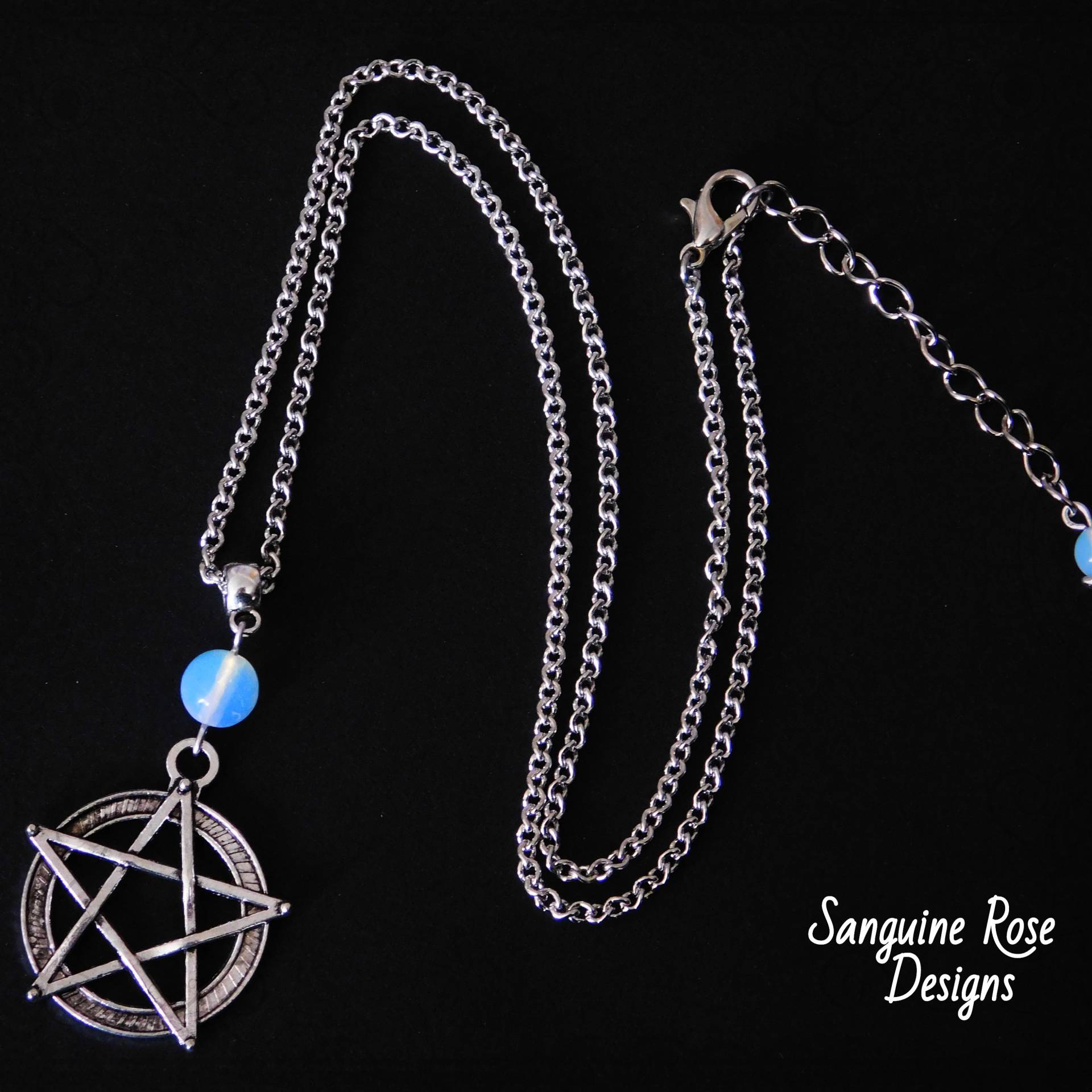 Mondstein Pentagramm Anhänger Halskette, Pagan Wicca Schmuck von SanguineRoseDesigns