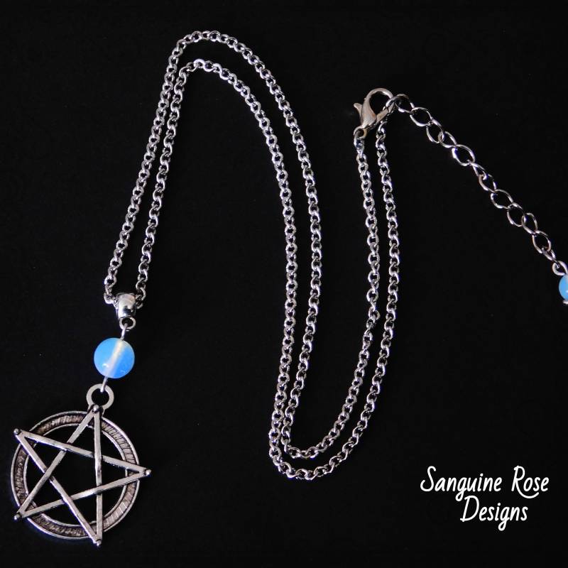 Mondstein Pentagramm Anhänger Halskette, Pagan Wicca Schmuck von SanguineRoseDesigns